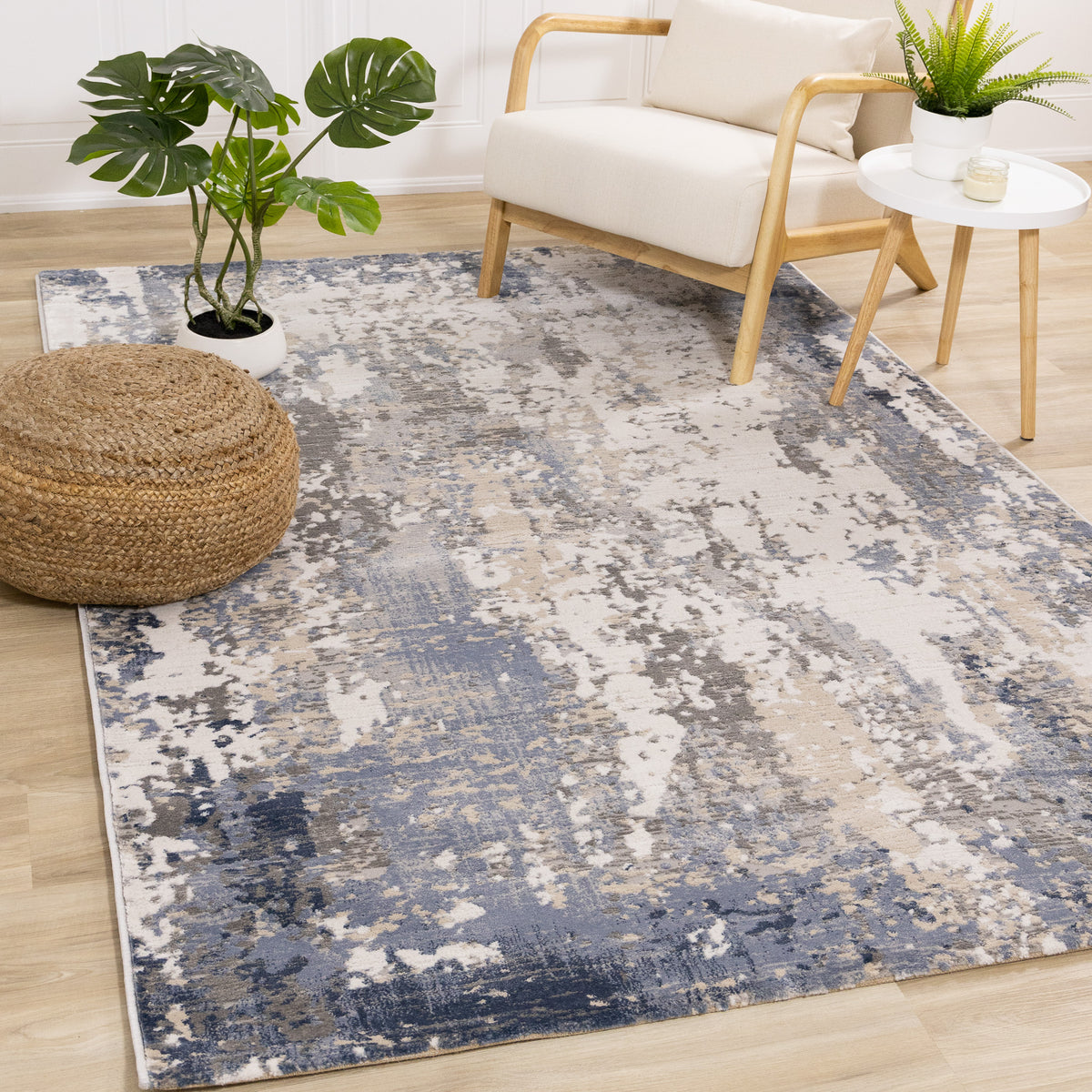 Tapis contemporain bio bleu