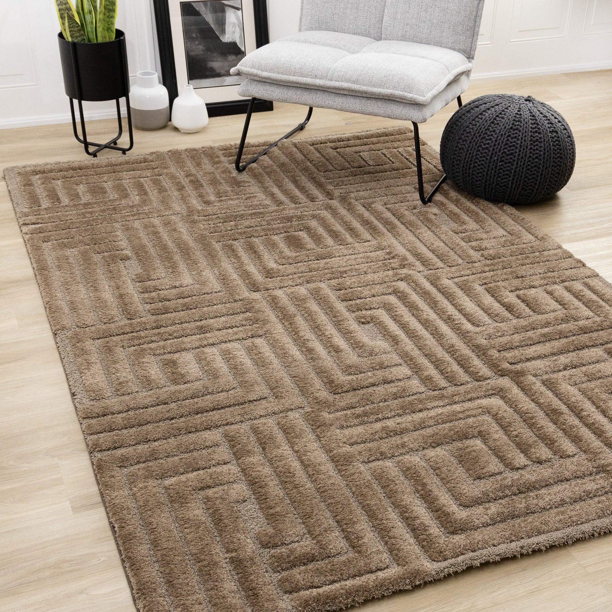 Modern Geometric Brown Area Rug-2