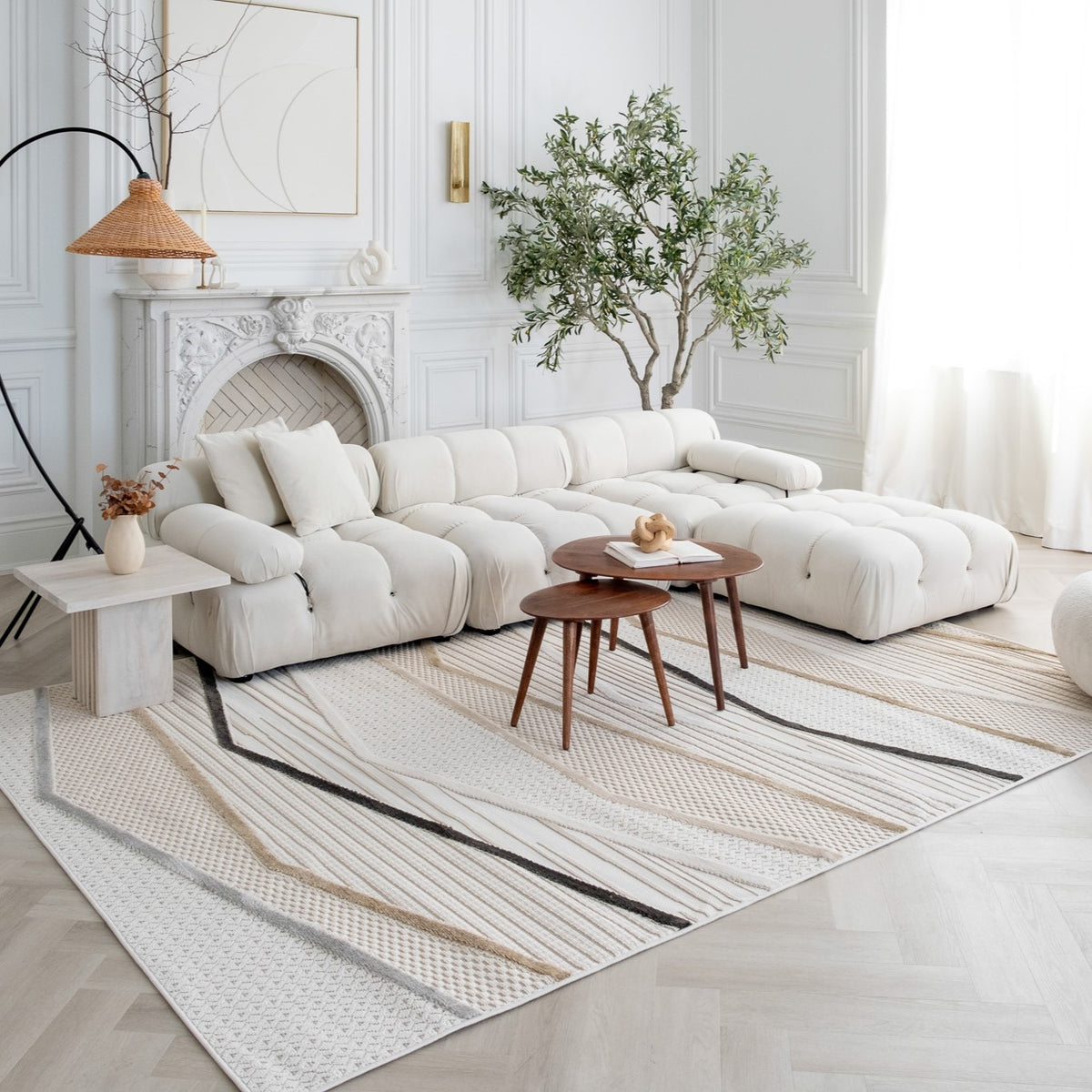Elysia Chevron Comtemporary Beige and Grey Indoor Rug