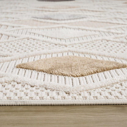 Kintsu Geometric Contemporary Cream and Beige Indoor Rug