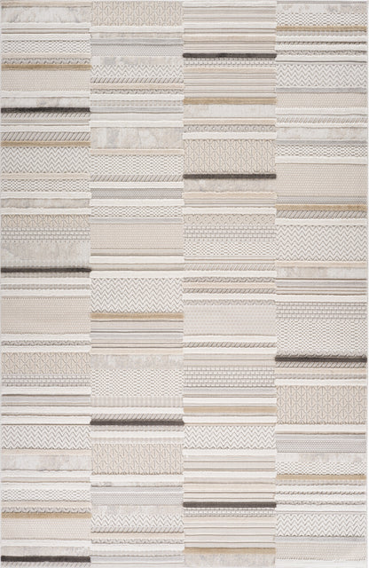 Ivara Patchwork Stripe Comtemporary Beige and Cream Indoor Rug