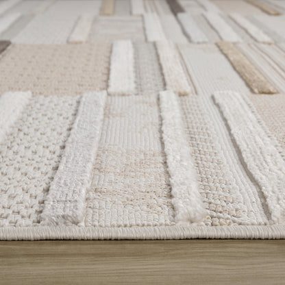 Ivara Patchwork Stripe Comtemporary Beige and Cream Indoor Rug