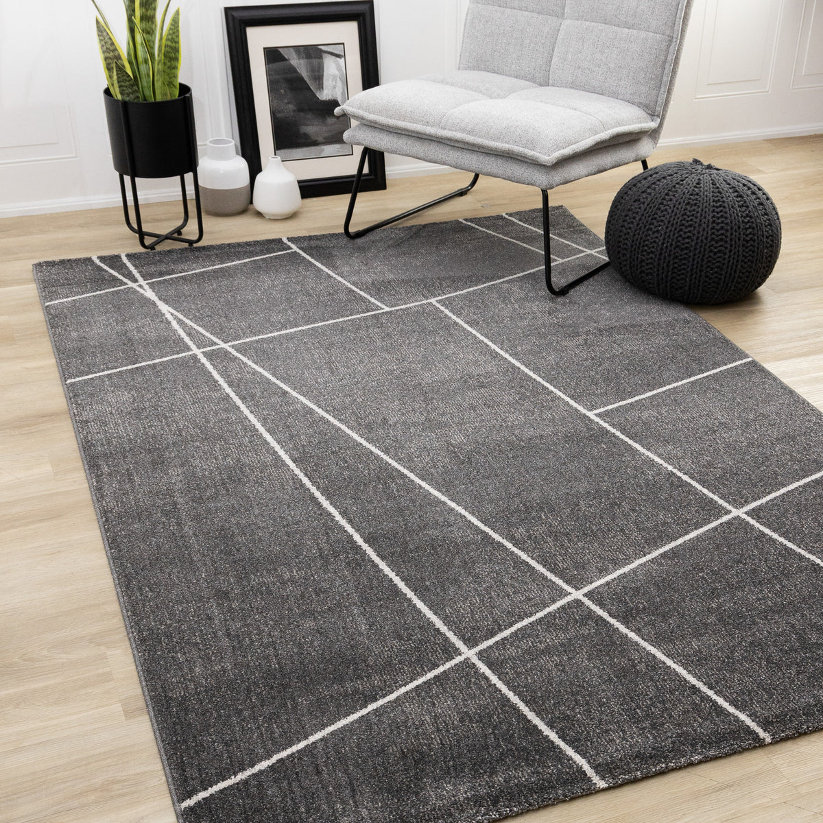 Tapis géométrique gris contemporain