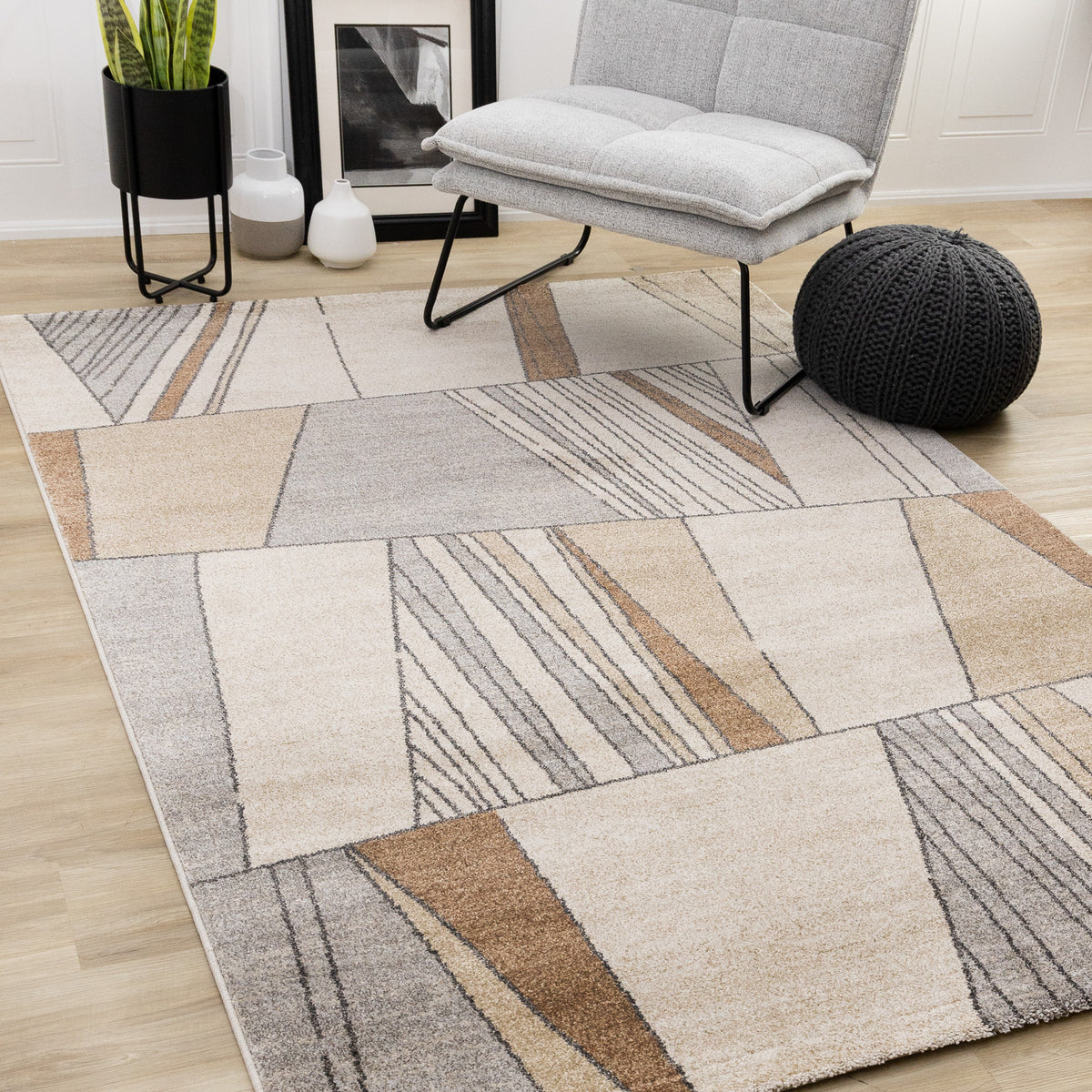 Contemporary Geometric White Area Rug