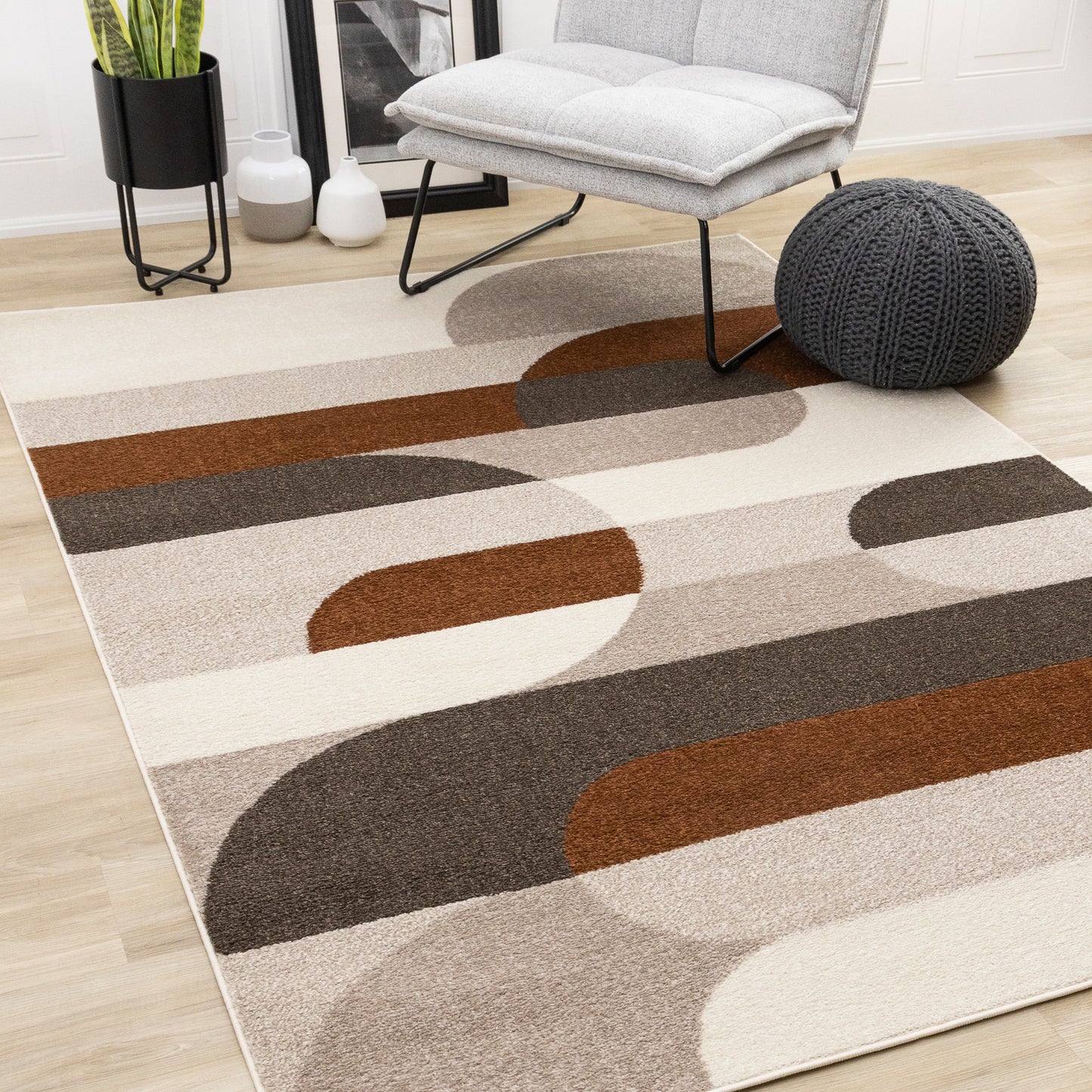 Contemporary Geometric Cream Area Rug-2