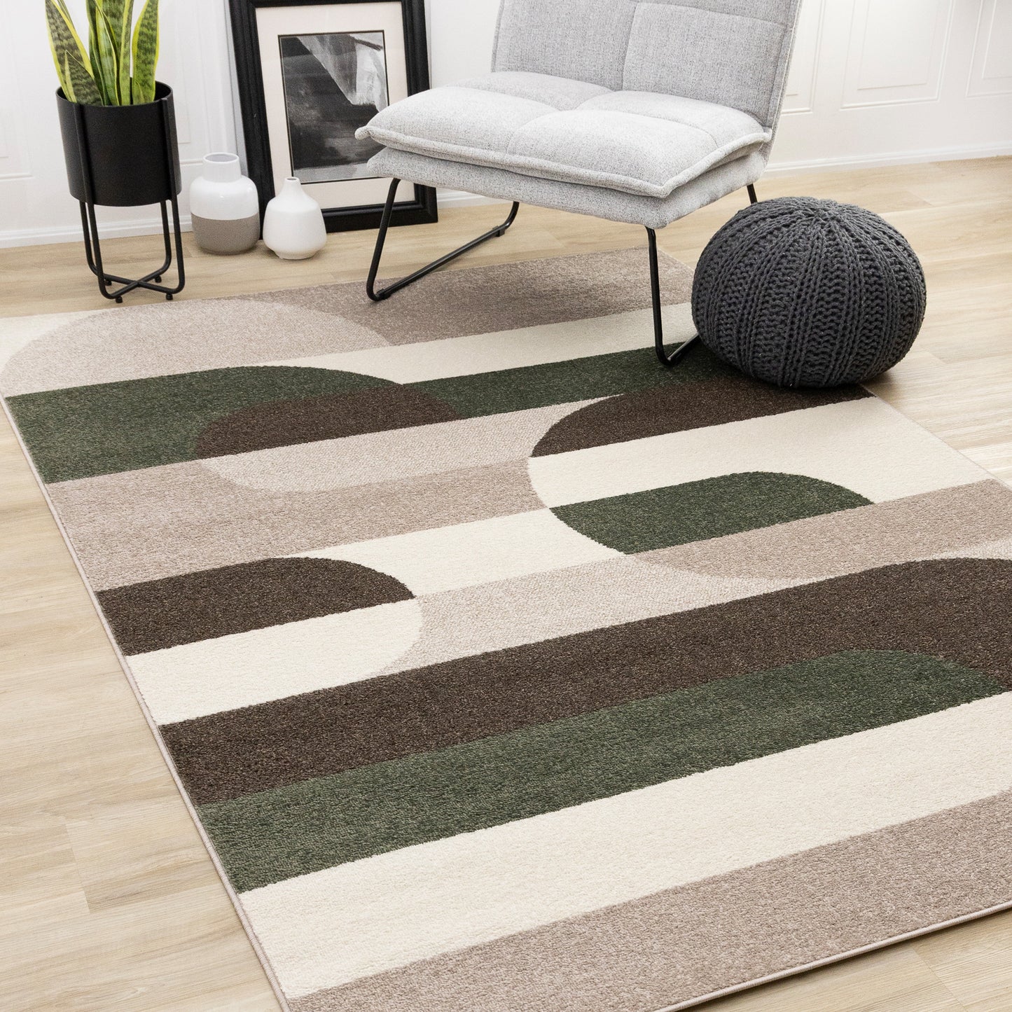 Contemporary Geometric Tonal Solid Cream Area Rug-2