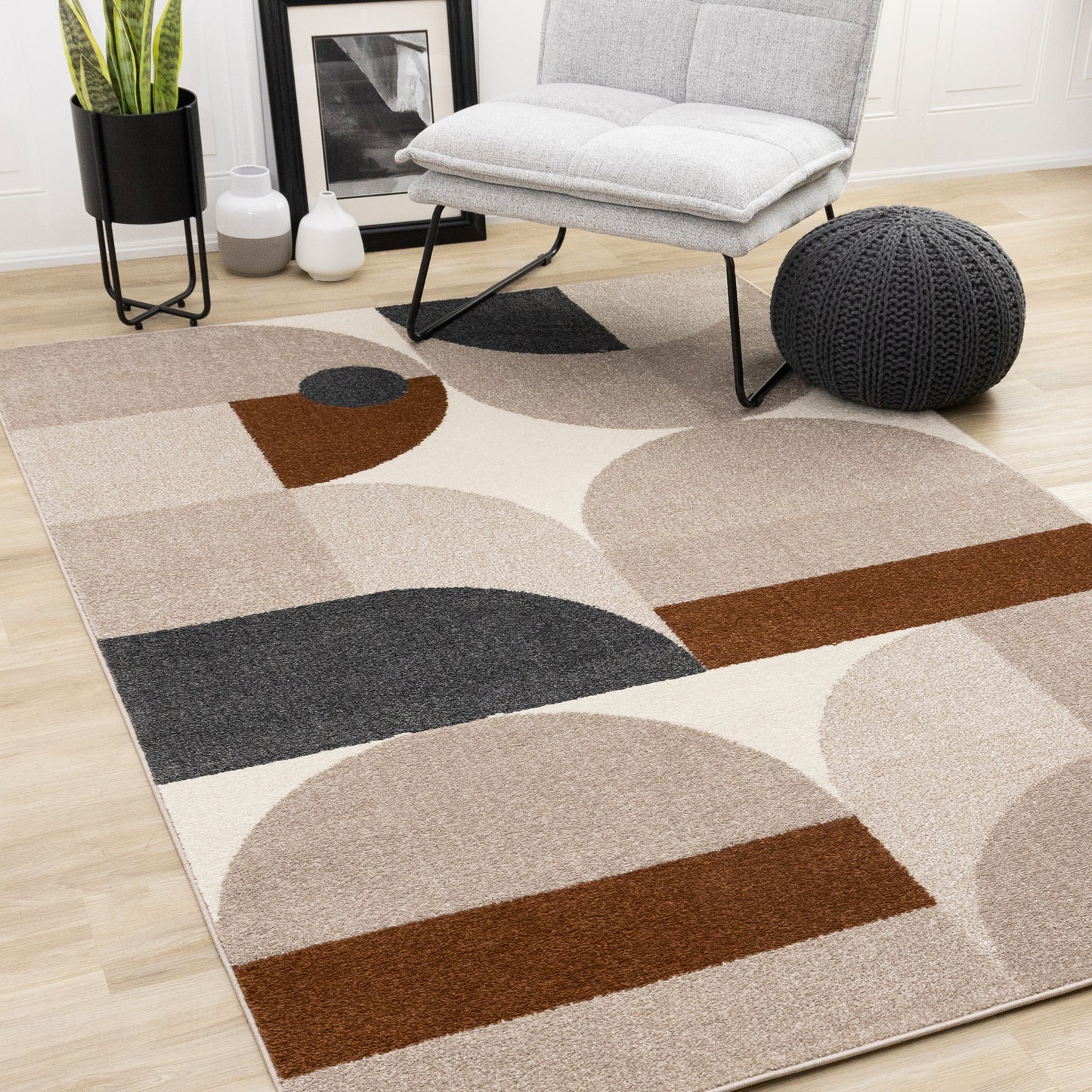 Contemporary Geometric Cream Area Rug-2