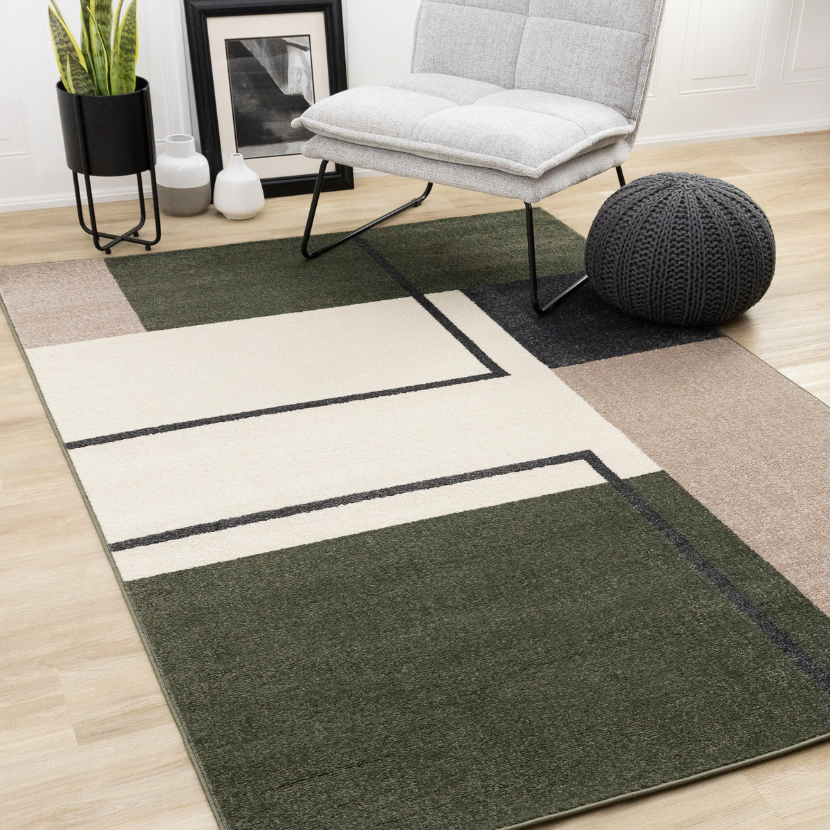 Contemporary Geometric Green Area Rug