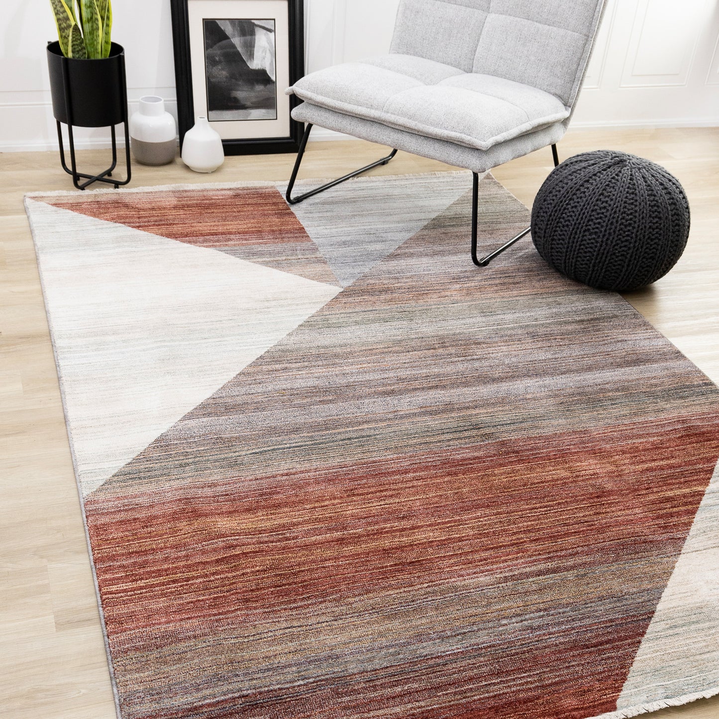 Contemporary Distressed Geometric White Area Rug