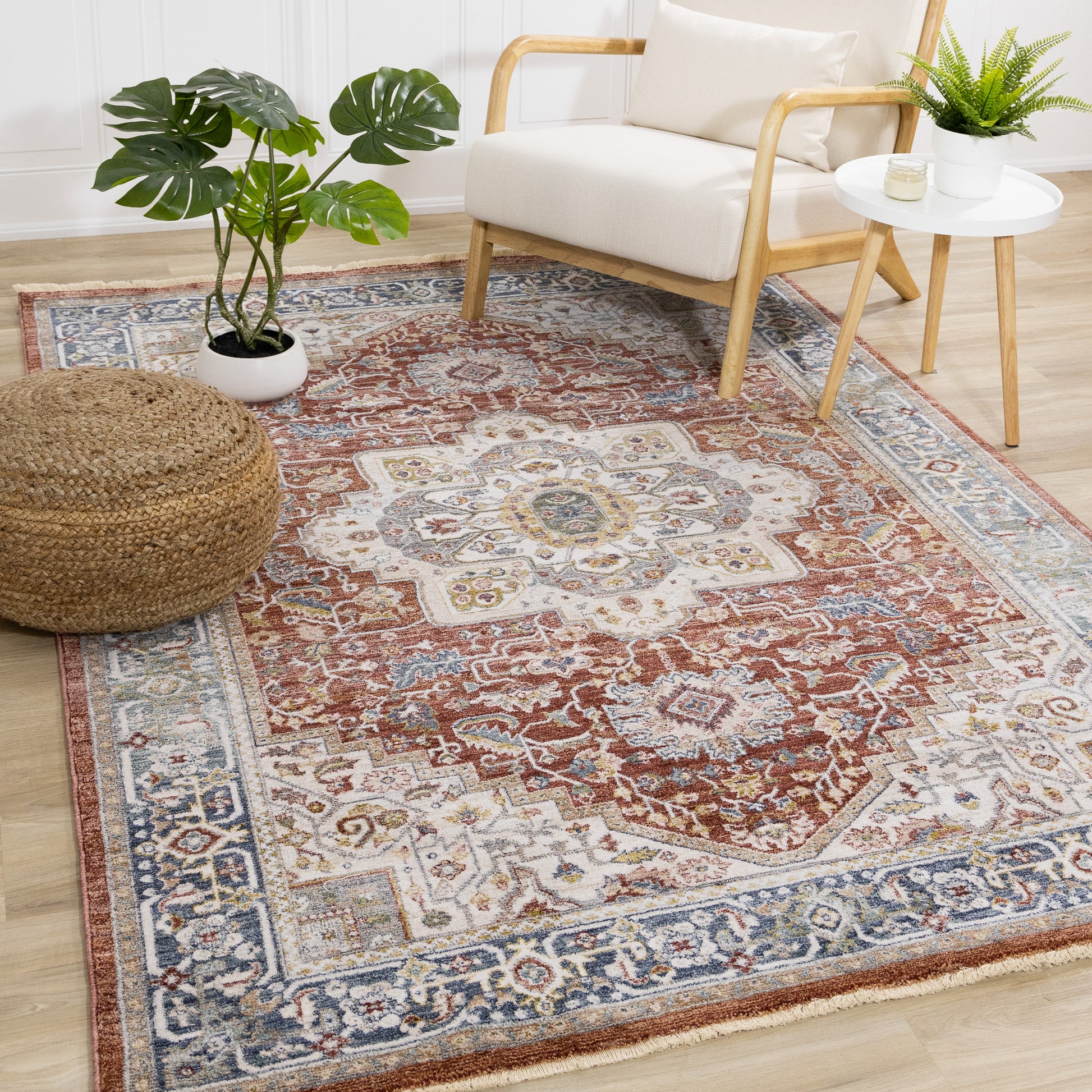 Classic Traditional Border Red Area Rug-2