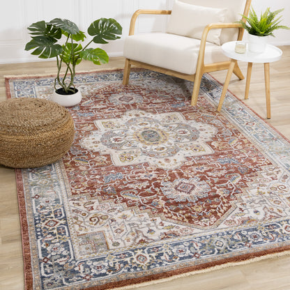 Classic Traditional Border Red Area Rug-2