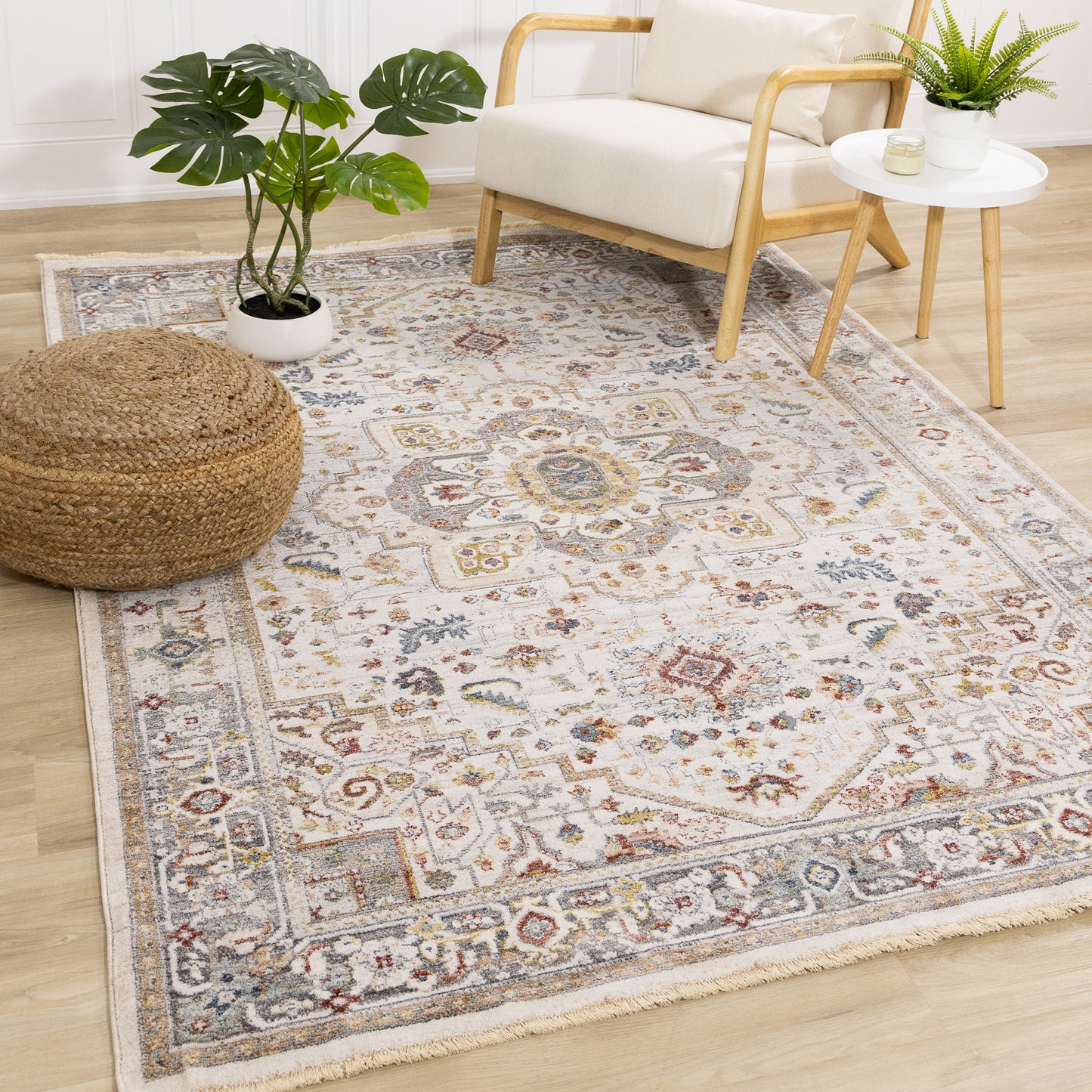 Classic Traditional Border Cream Area Rug