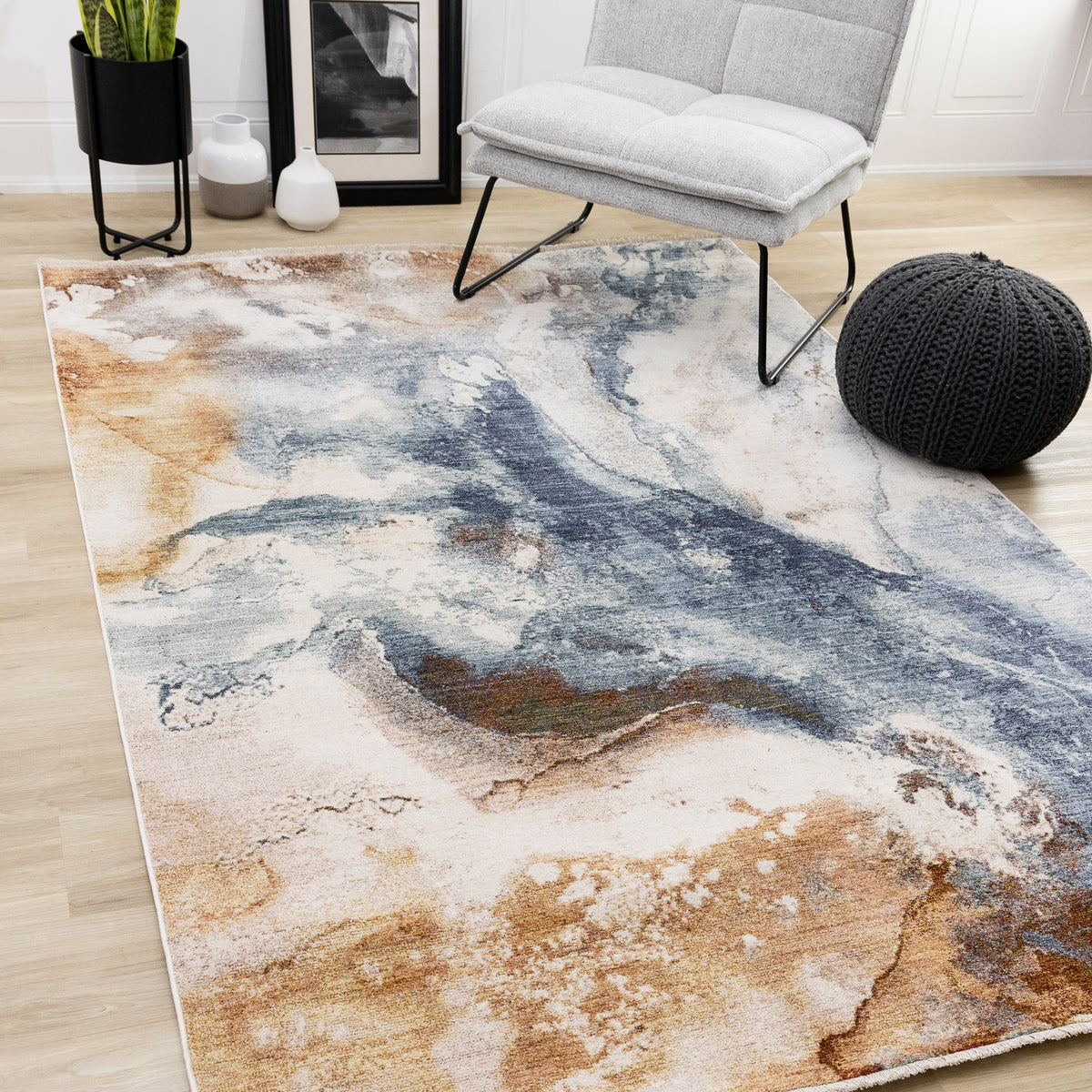 Tapis contemporain blanc organique