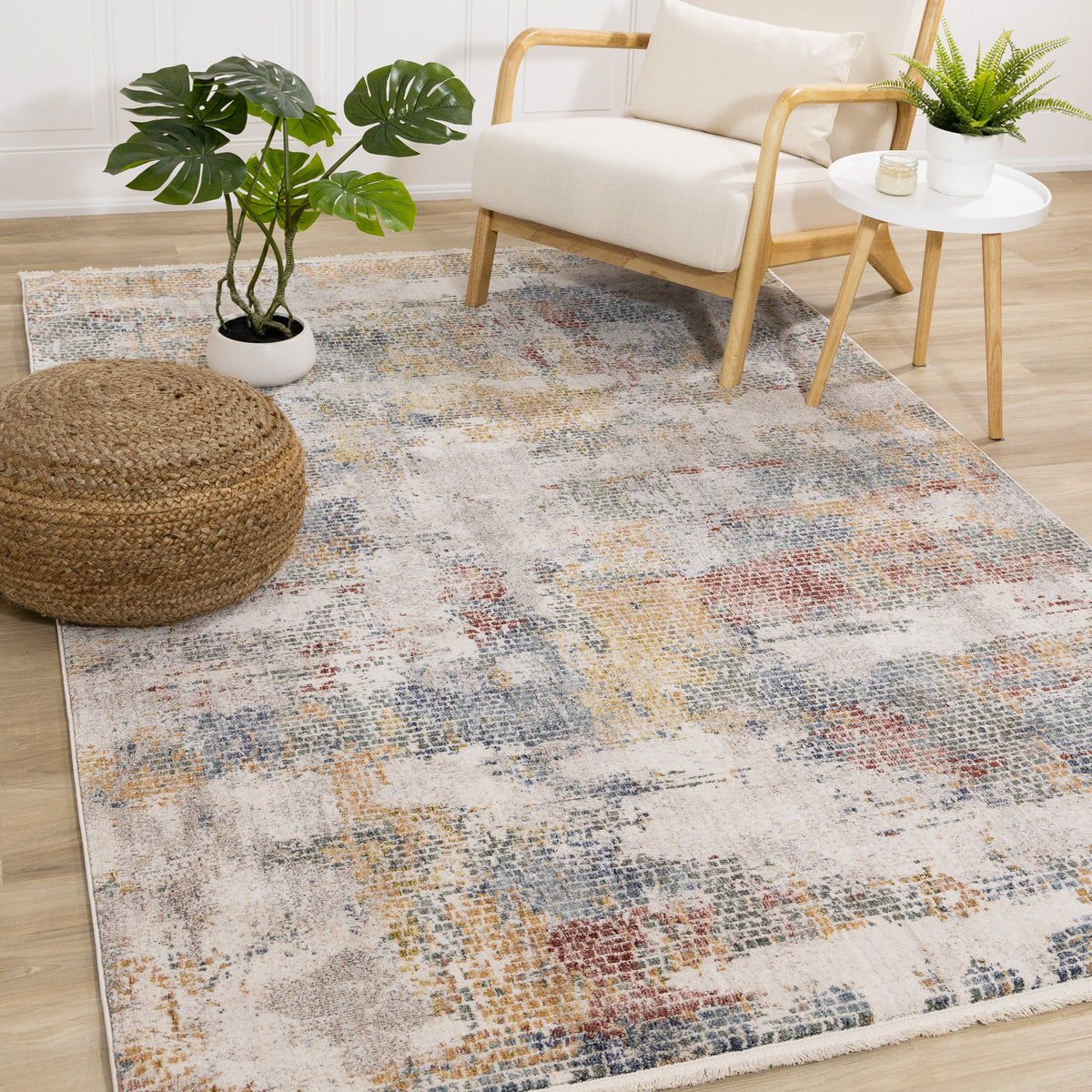 Tapis contemporain crème bio vieilli