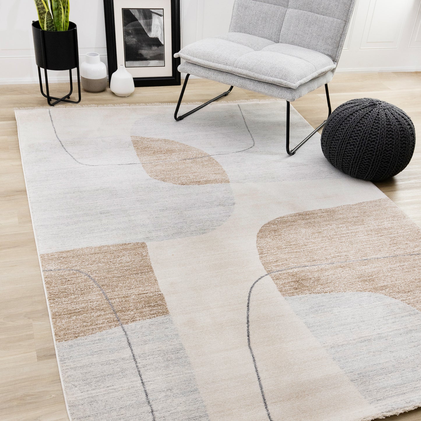 Contemporary Geometric Cream Area Rug-2