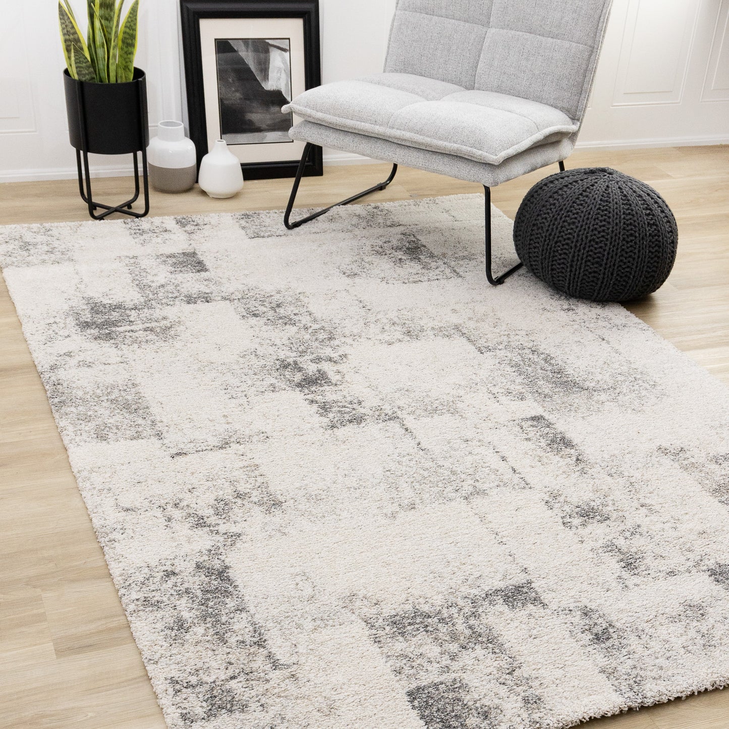 Contemporary Distressed White Area Rug
