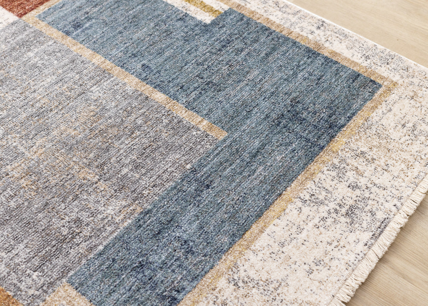Contemporary Distressed Geometric White Area Rug