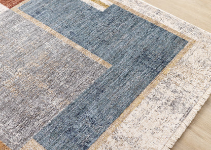 Contemporary Distressed Geometric White Area Rug