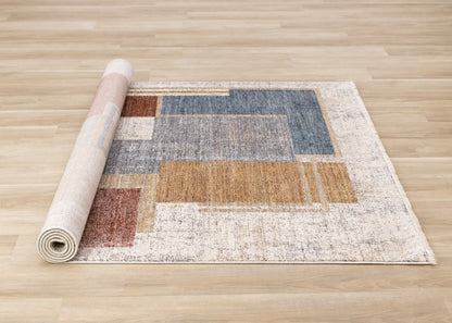 Contemporary Distressed Geometric White Area Rug