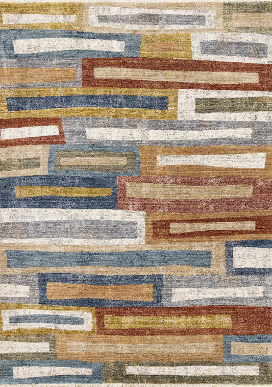 Contemporary Distressed Geometric Orange Area Rug