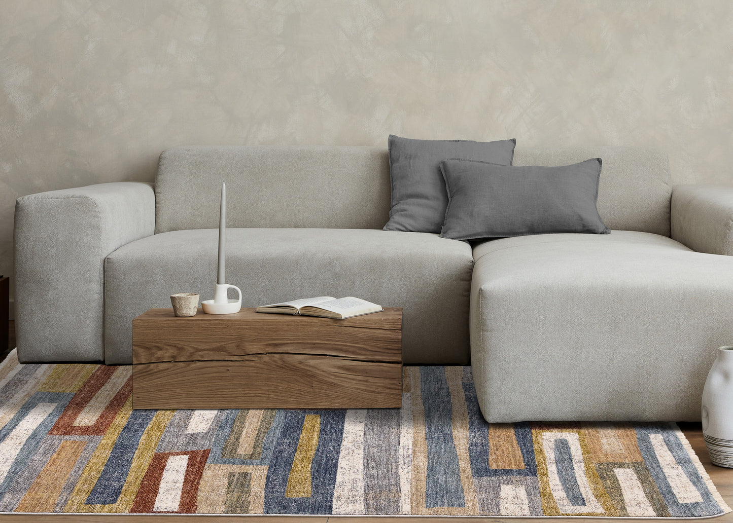 Contemporary Distressed Geometric Orange Area Rug
