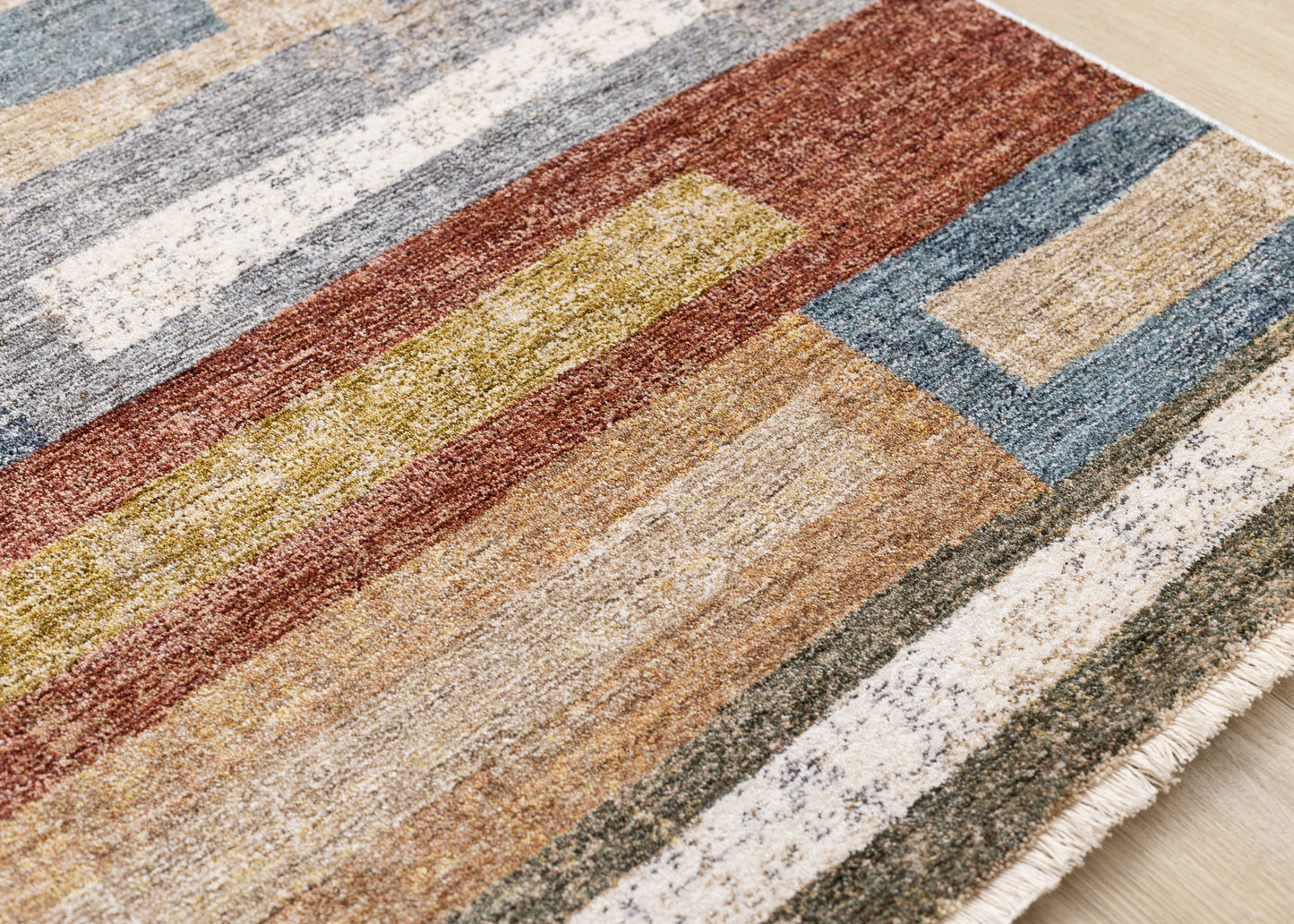 Contemporary Distressed Geometric Orange Area Rug