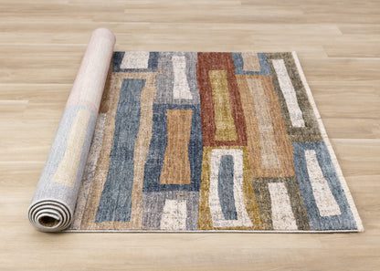 Contemporary Distressed Geometric Orange Area Rug