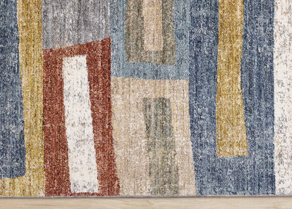 Contemporary Distressed Geometric Orange Area Rug