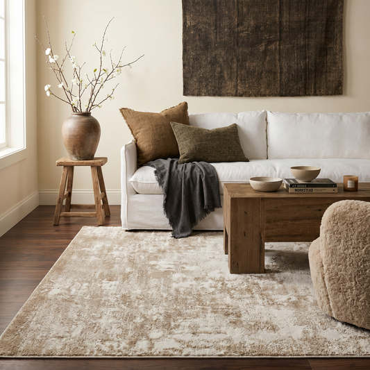 Hikari Abstract Modern Beige and Cream Indoor Rug