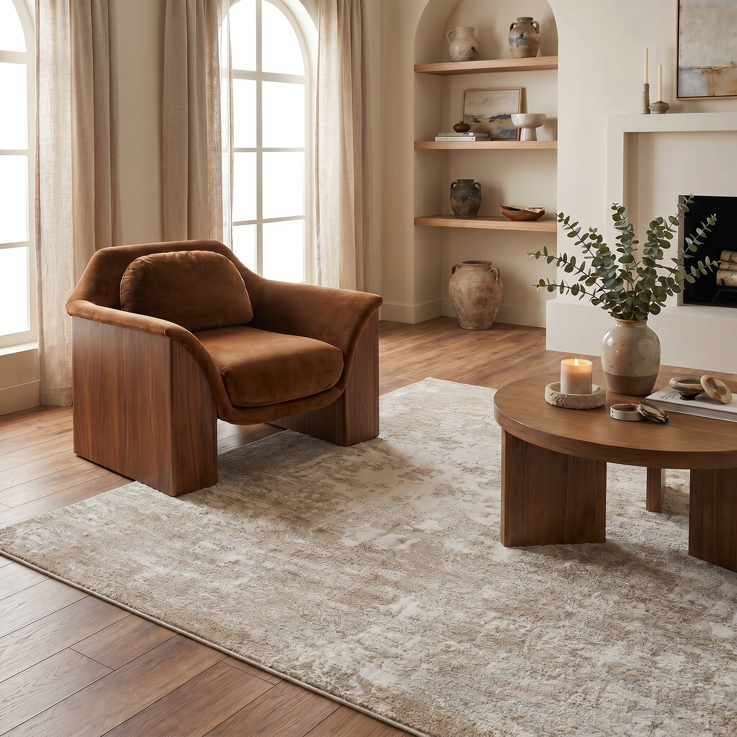Hikari Abstract Modern Beige and Cream Indoor Rug