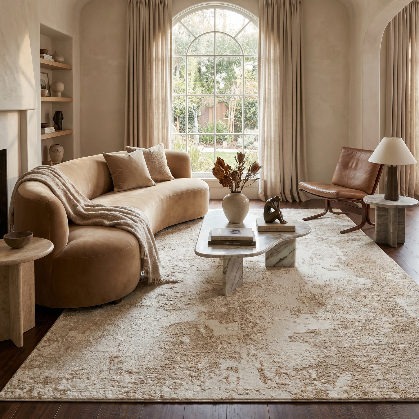 Hikari Abstract Modern Beige and Cream Indoor Rug