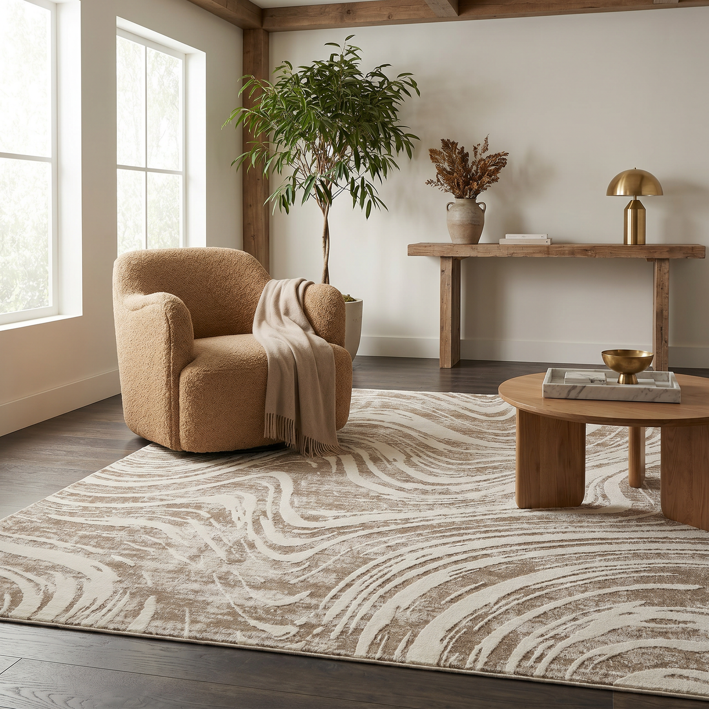 Alfombra costera abstracta Nomad beige