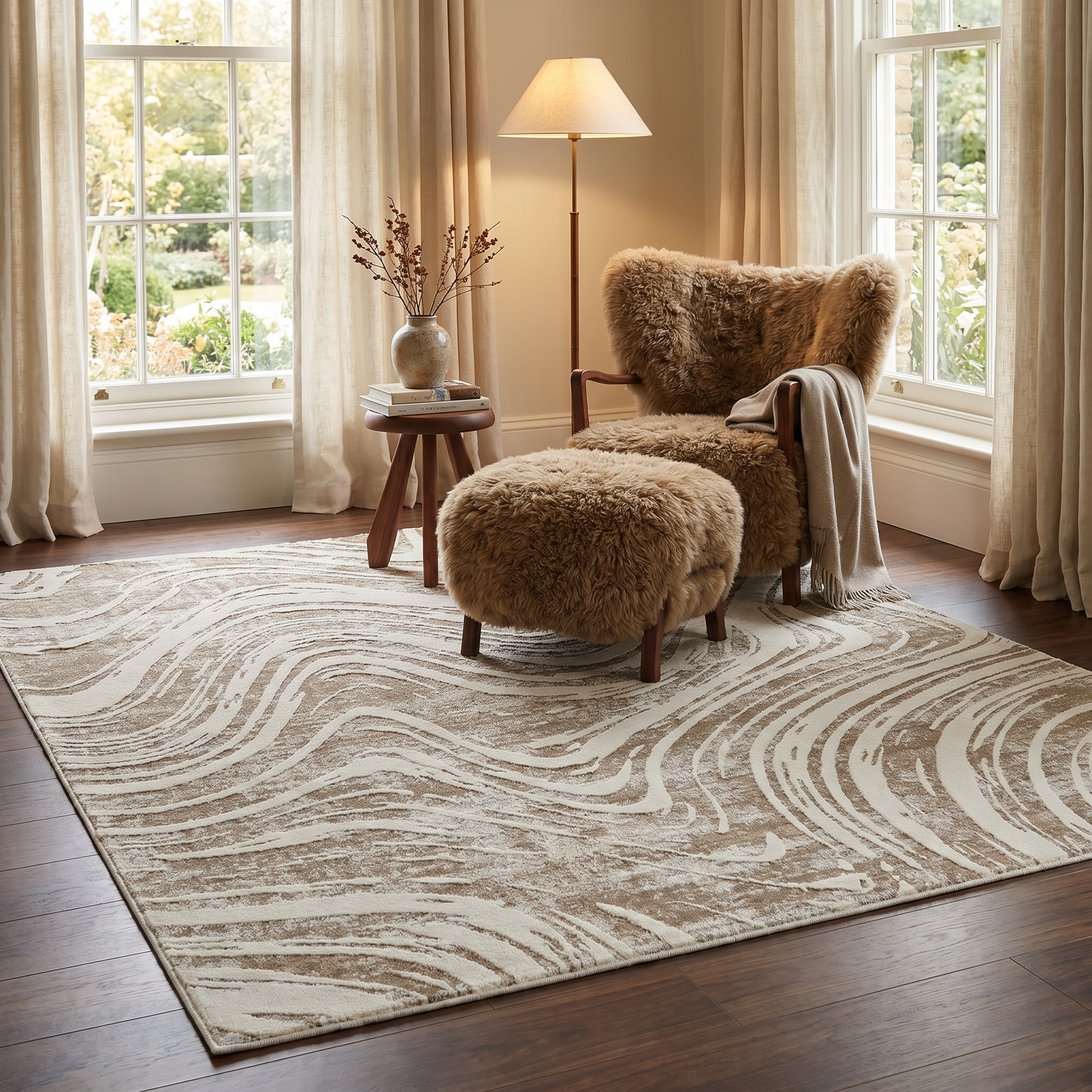 Alfombra costera abstracta Nomad beige