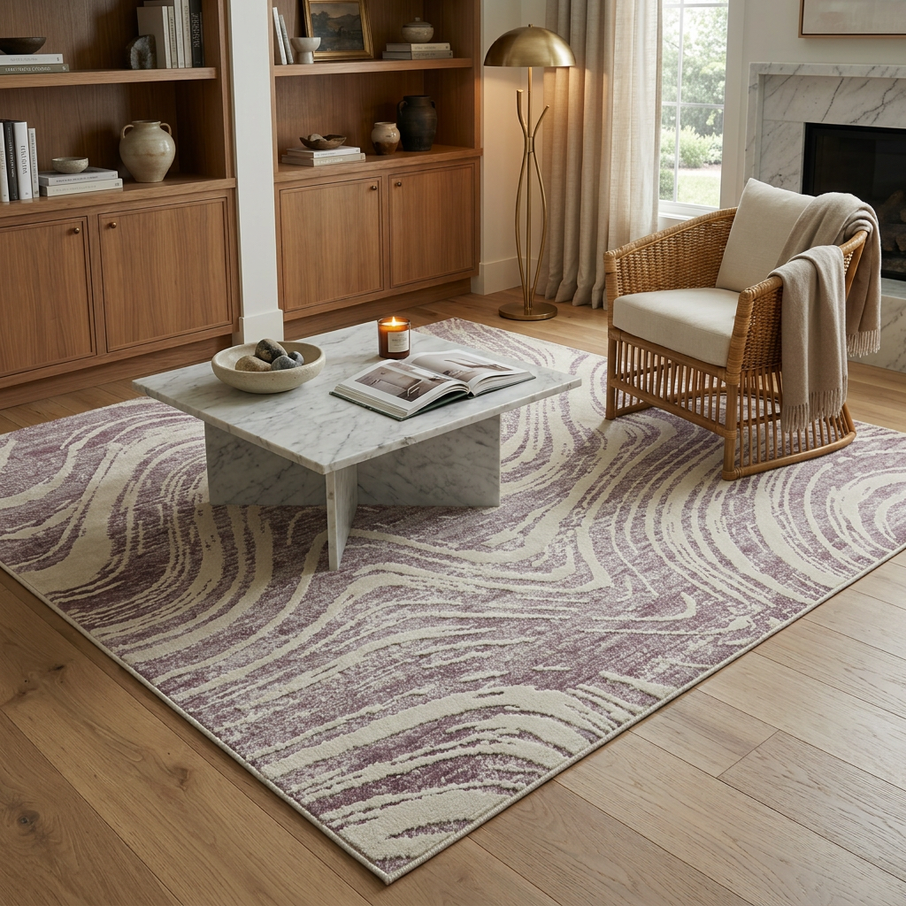 Kaze Abstract Modern Purple and Beige Indoor Rug