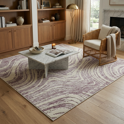Kaze Abstract Modern Purple and Beige Indoor Rug