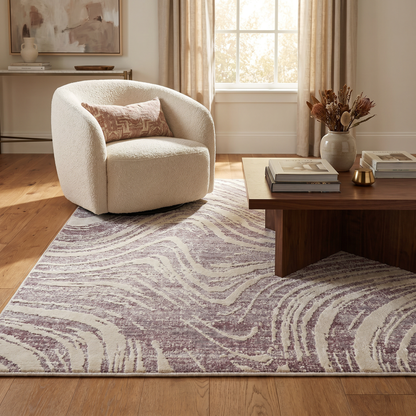 Kaze Abstract Modern Purple and Beige Indoor Rug