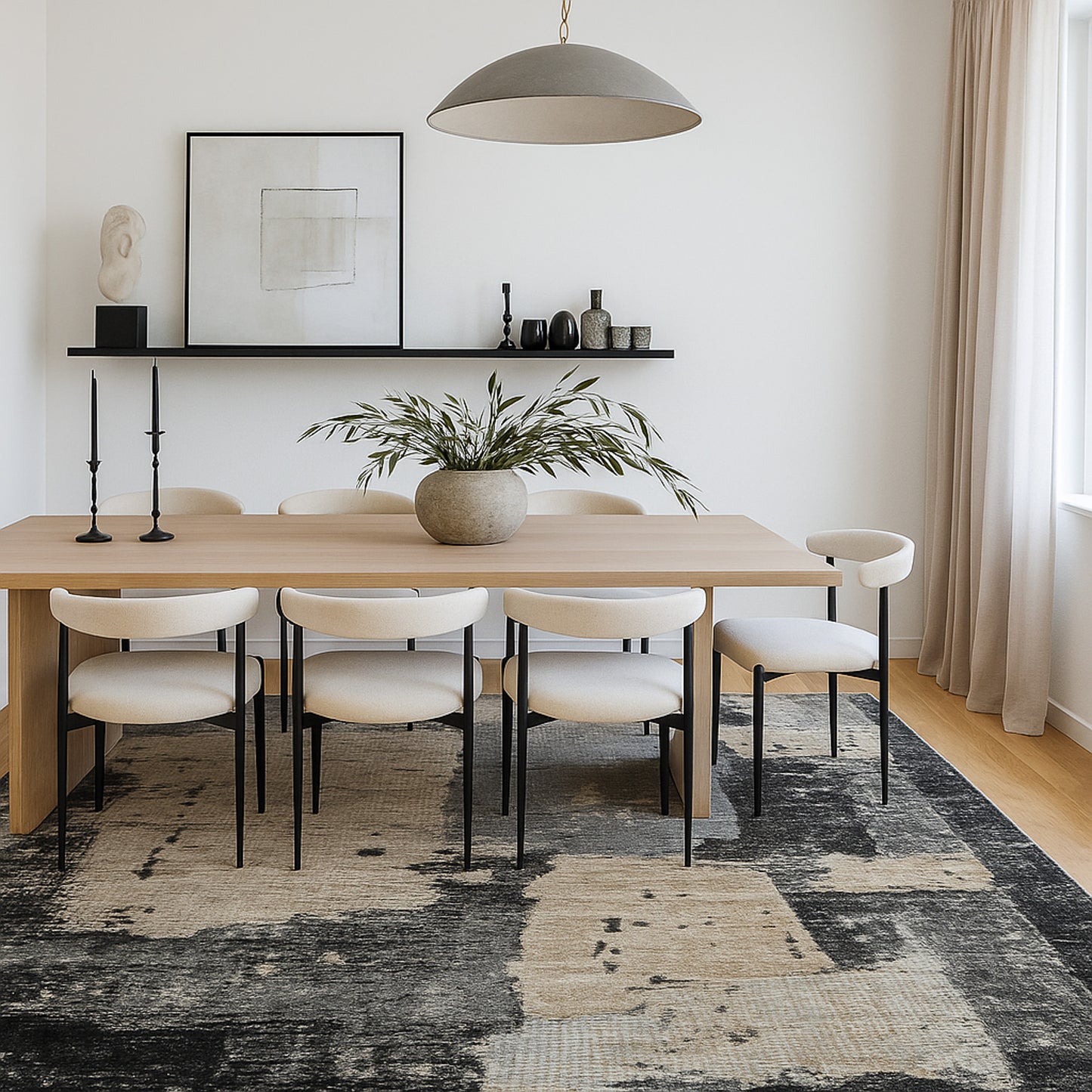 Atlas Abstract Patchwork Modern Black and Beige Indoor Rug