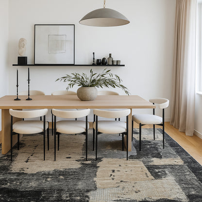 Atlas Abstract Patchwork Modern Black and Beige Indoor Rug