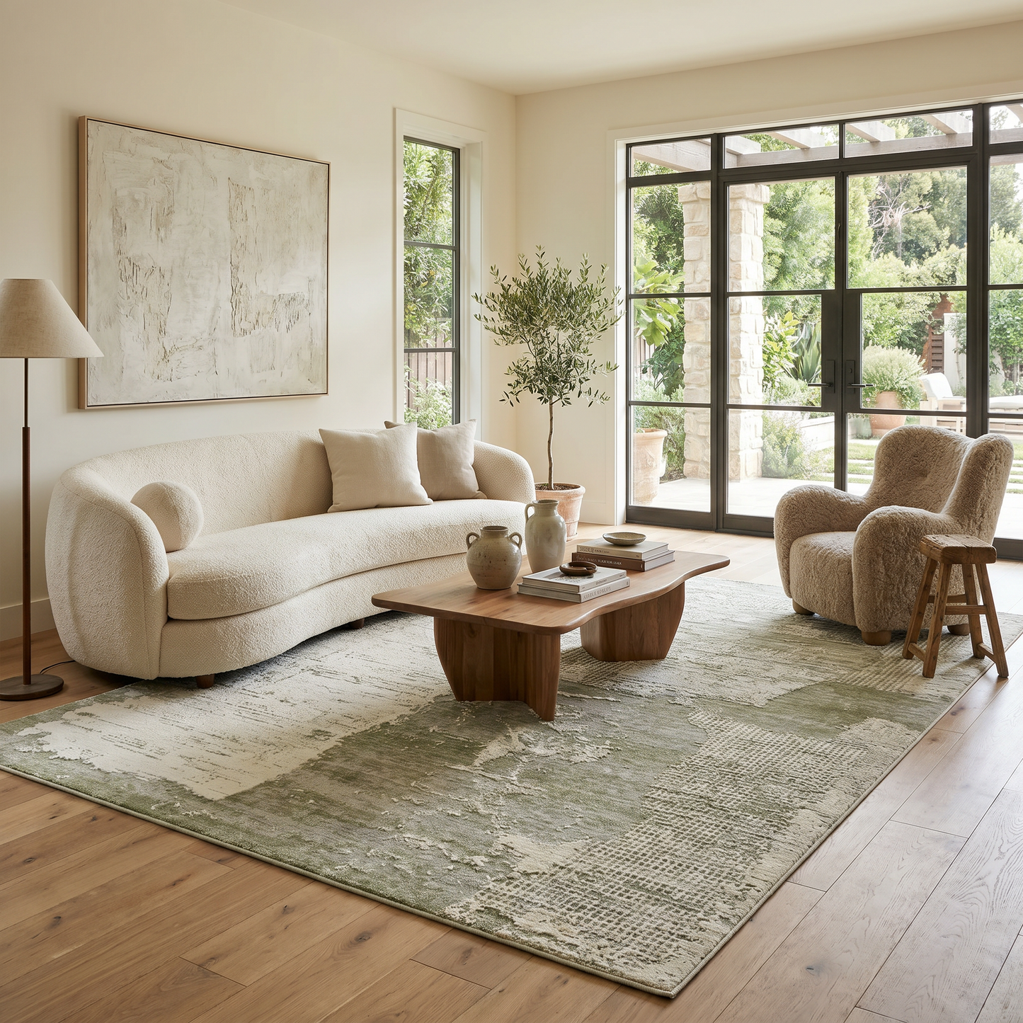 Atlas Abstract Patchwork Modern Green and Beige Indoor Rug
