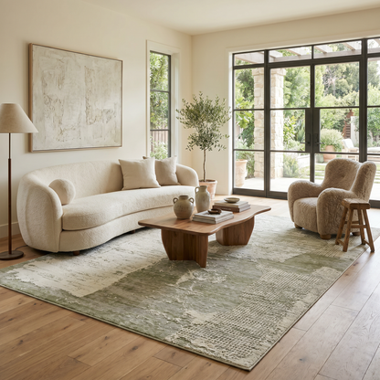 Atlas Abstract Patchwork Modern Green and Beige Indoor Rug