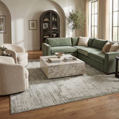 Atlas Abstract Patchwork Modern Green and Beige Indoor Rug