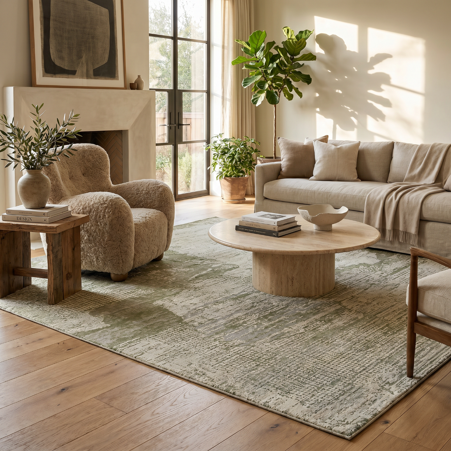 Atlas Abstract Patchwork Modern Green and Beige Indoor Rug