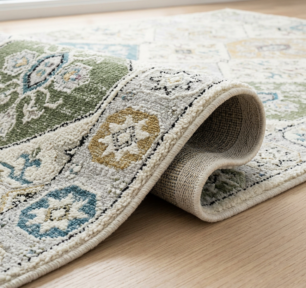 Jinan Tile Medallion Traditional Beige and Grey Indoor Rug