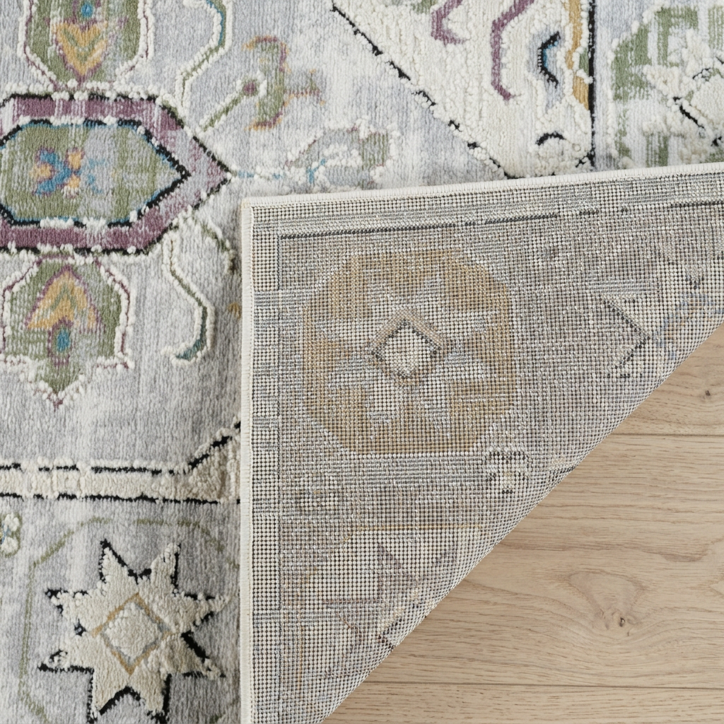 Jinan Tile Medallion Traditional Beige and Grey Indoor Rug
