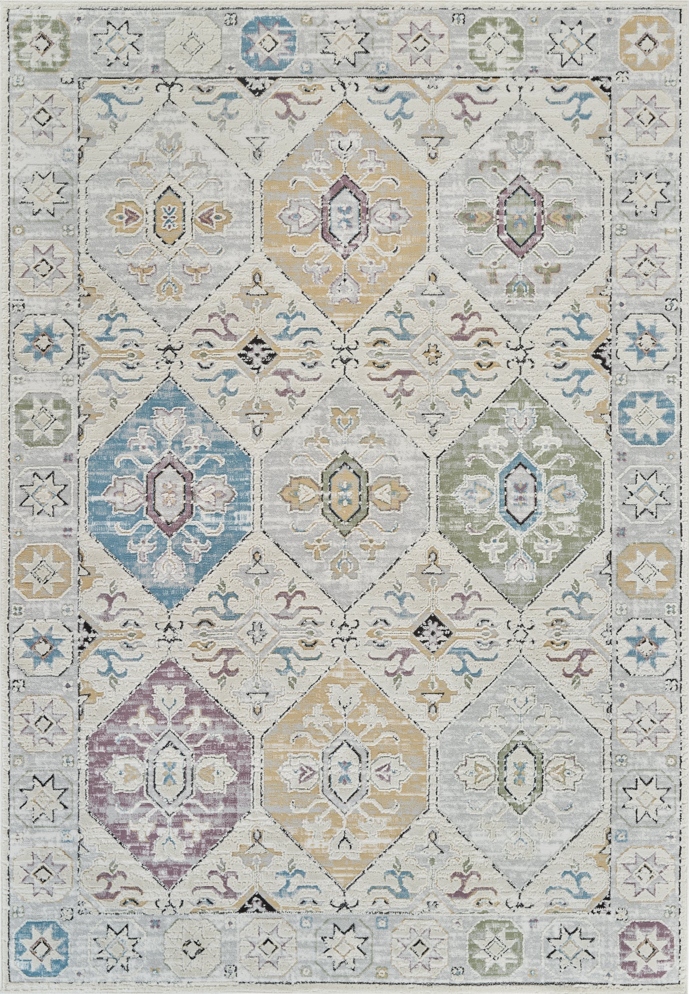 Jinan Tile Medallion Traditional Beige and Grey Indoor Rug-3