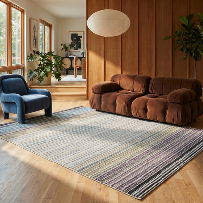 Alfombra beige moderna a rayas Nomad