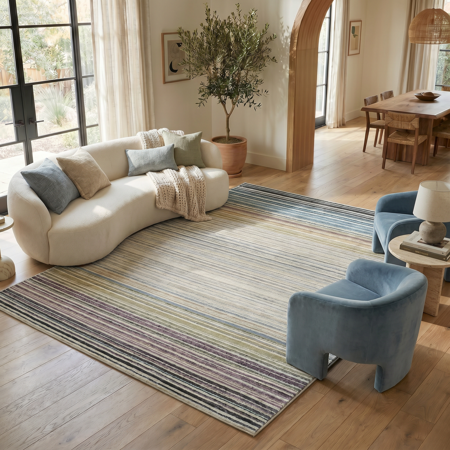 Alfombra beige moderna a rayas Nomad