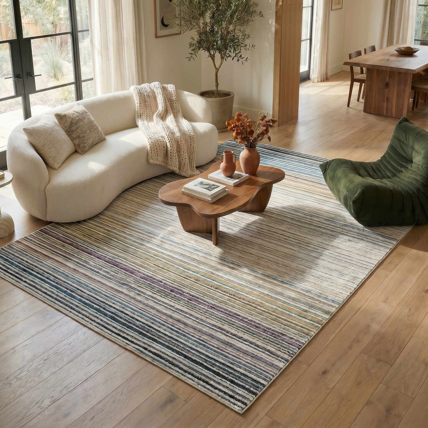 Alfombra beige moderna a rayas Nomad