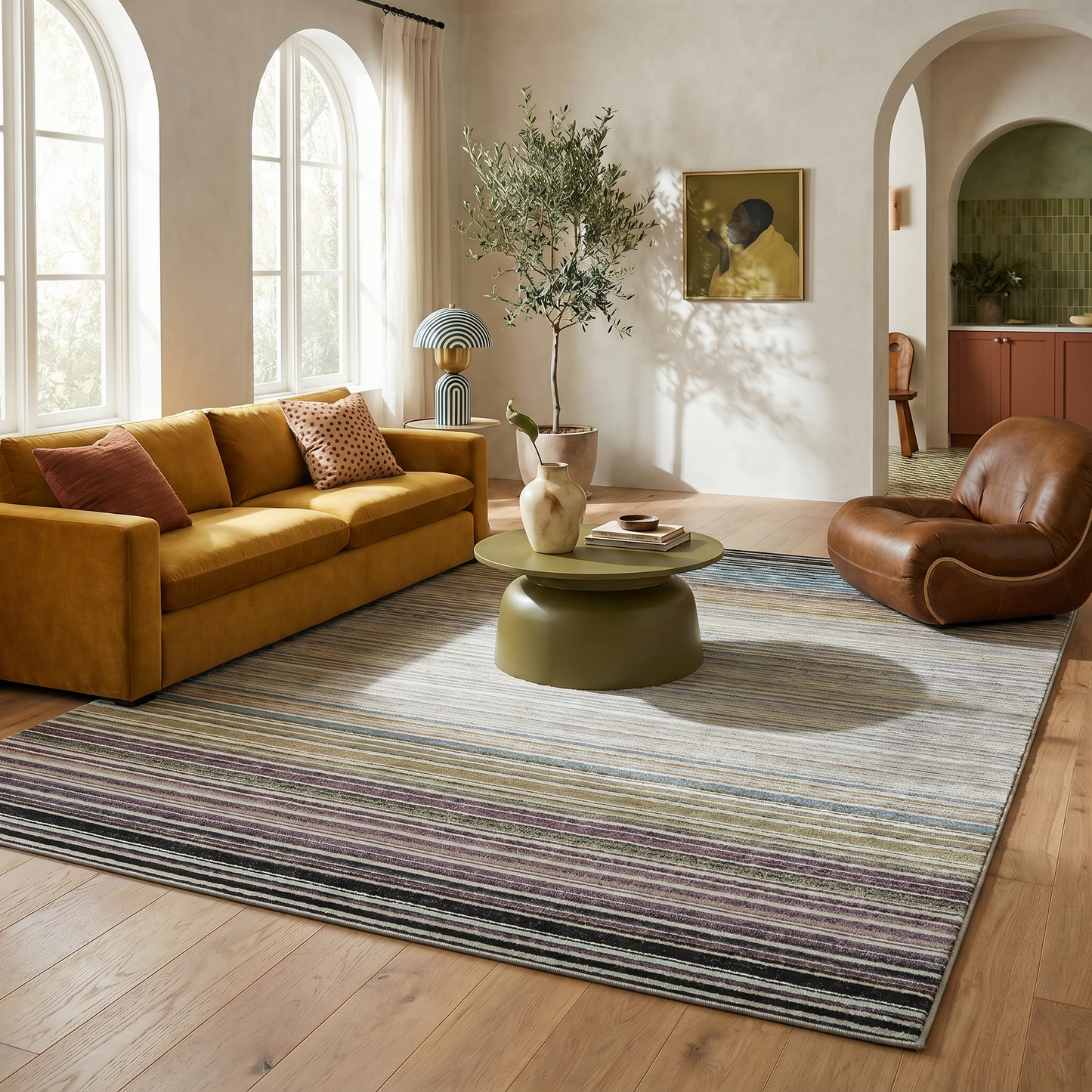 Alfombra beige moderna a rayas Nomad