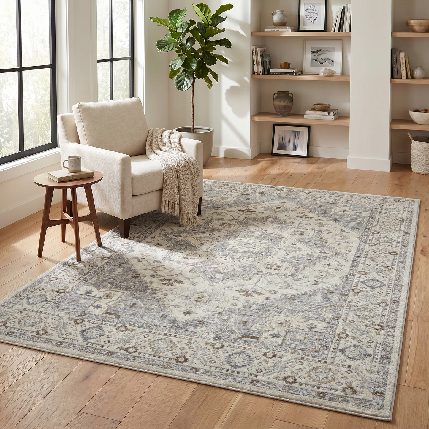 Alfombra persa oriental gris nómada